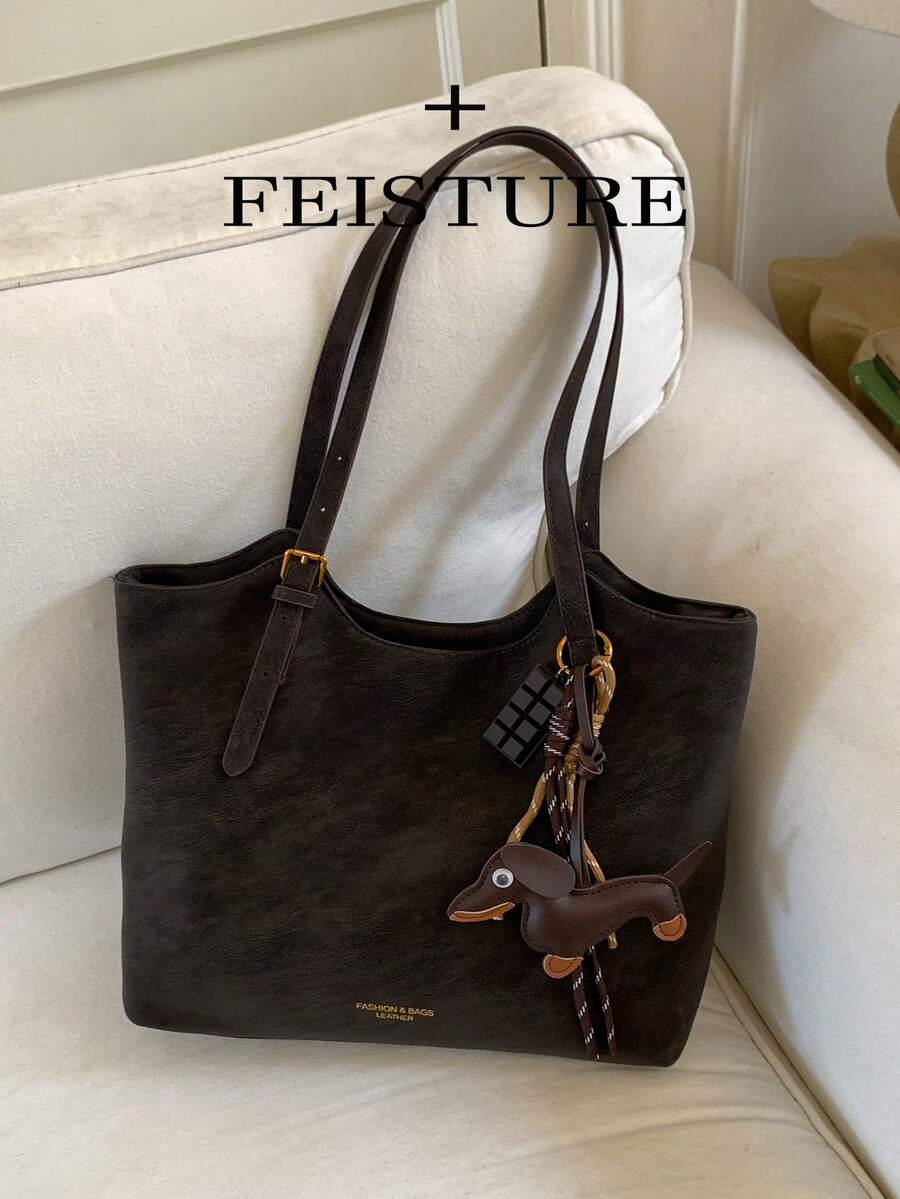 Large Capacity Daily Commute Shoulder Bag, Fashionable Tote Bag, Zipper Closure, With Pendant, Suitable For Daily Outing, Dating, Commuting