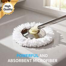 Microfiber Spin Mop And Bucket With Wringer Set Bathroom Mop Bucket 360° Spinning Mop Bucket System With 3 Microfiber Mop Replacement Heads And 61" Stainless Steel Adjustable Handle For Floor Cleaning Bucket Floor Cleaning - A - 查看 7