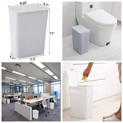 Trash Can 2 Pack. 5 Liter/ 2 Gallon Plastic Garbage Container Bin With Press Top Lid, Waste Basket Kitchen, Bathroom, Living Room, Office, Narrow Place