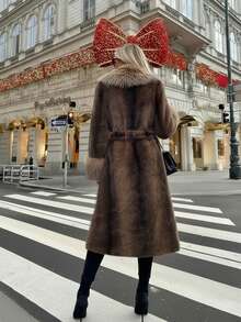 2025秋冬新款仿皮草优雅时尚女式休闲仿皮草外套 - 咖啡棕 - 查看 5