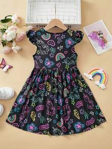 Girls Luminous Glow In The Dark Dress - The Magic Choice For Parties, Nighttime Wear And Photography (Summer Dress) - Black - View 2