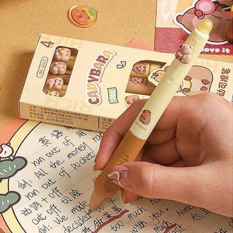 Capybara Erasable Gel Pens Retractable Cute Cartoon 0.5mm Blue Ink Office School Women Girls Boys (Blue Ink-Capybara) Large-Capacity Multi-Layer Pencil Case, Perfect For Back-To-School And Christmas Gifts