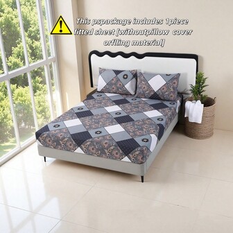 1pc Fitted Sheet Only [No Pillowcase/Filling], New European & American Style Diagonal Plaid Floral Pattern, Suitable For Double/Full/King/Queen Size, Luxury Bedding, Soft & Skin-Friendly Fabric, Suitable For All Seasons, Bedroom, Hotel, Dormitory