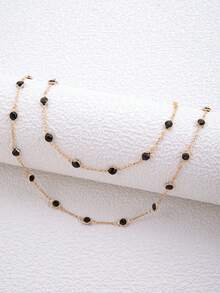 imoli 1 Set Women Jewelry: Rhinestone Anklet & Rhinestone Necklace, Minimalist & Fashionable Design, Suitable For Daily Wear, Casual Occasions, And Gifts - 15633-2black - View 3