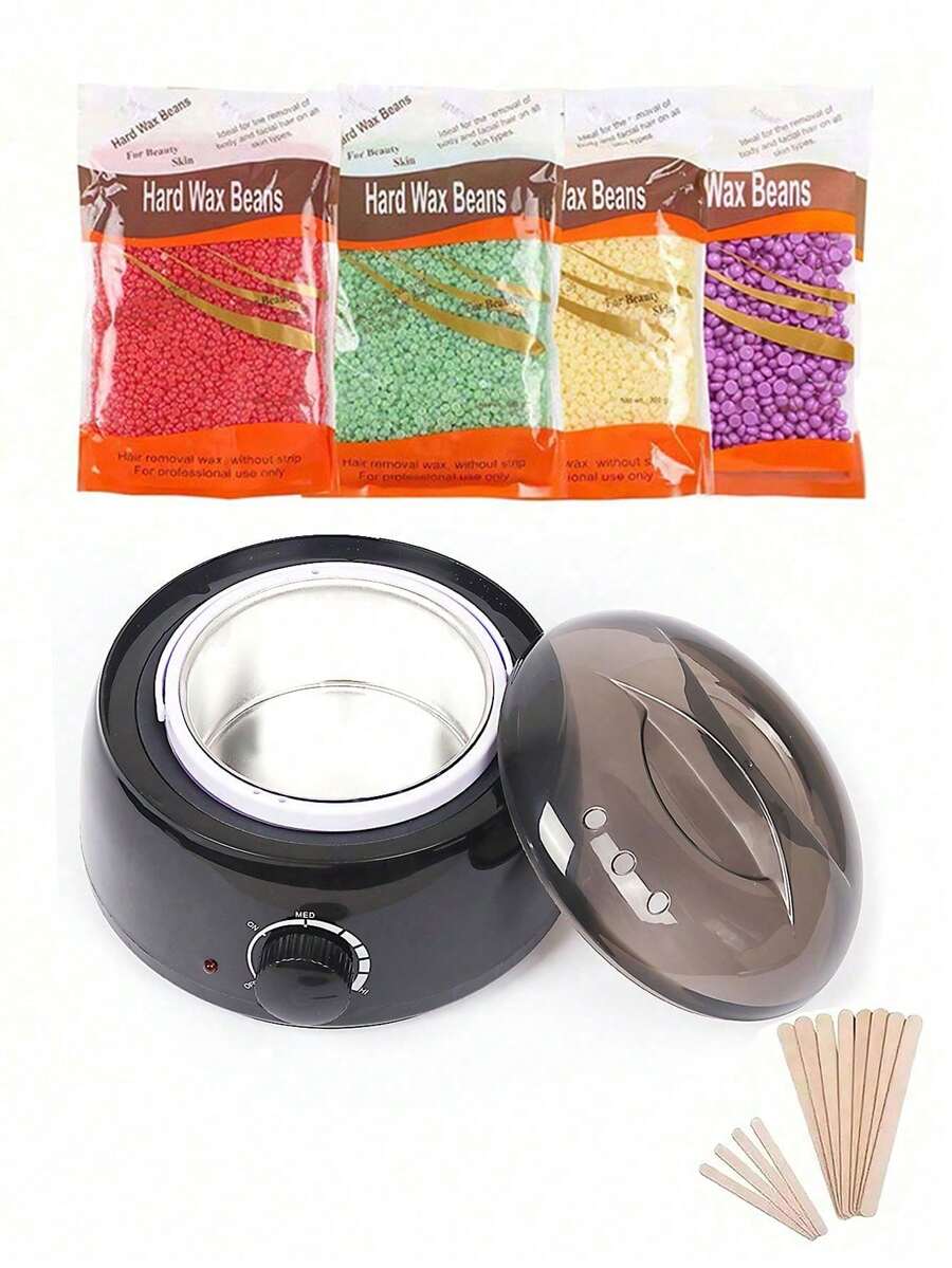 Wax Warmer Hair Removal Kit, Suitable For Hands, Feet & Body SPA Waxing, Includes Wax Pot, Wax Beans & Wooden Sticks - EU C Type Plug(220-240V) - View 1