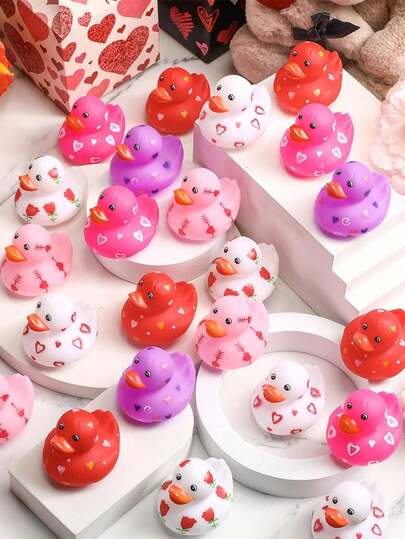 6 Valentine's Day Rubber Duckies, Mini Heart Assorted Pink, Red, And White Squeaky Bath Decorations, Valentine's Day Party Gifts, Classroom Gift Bag Fillers, Valentine's Day Ornaments