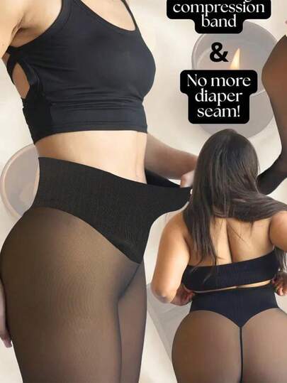 200g Leggings moldeadores de cintura alta para mujer con forro de lana, cintura elástica, costura única, cálidos para el invierno, mallas de compresión semitransparentes, forro polar para mayor calidez