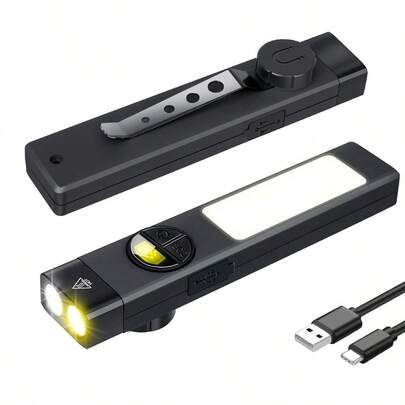 New Square EDC Portable Work Light, Multifunctional Flashlight With UV Blacklight, RGB Ambient Light, Dual-Way Clip