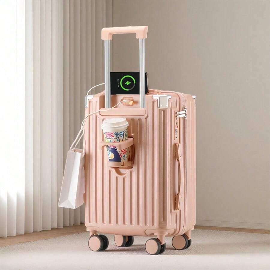 Vali xách tay 20 inch có ngăn đựng cốc và cổng USB, hành lý được TSA chấp thuận, vali du lịch chất liệu PC nhẹ với bánh xe xoay 360° (14-20-24 inch màu đen, 14-20-24 inch) Vali kéo Vali xoay Hành lý du lịch Vali cứng Vali xách tay có bánh xe Đồ dùng du lịch cần thiết cho nam nữ Cho kỳ nghỉ Cho công tác Dung tích lớn Đồ dùng du lịch Phụ kiện du lịch Túi đựng đồ du lịch Đồ dùng du lịch - Hồng - Xem 1