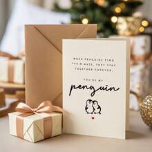 1pc Penguin Valentine's Day Card | "You Are My Lifelong Partner" Romantic Greeting Card | For Boyfriend/Girlfriend/Husband/Wife | Anniversary Card, Exclusive Gift, Includes Envelope And Sticker
