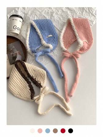 Stickade öronkåpor för kvinnor, vinter varmt öronskydd med rosett, pompomslips stickade öronkåpor för höst/vinter hårband vinterhåraccessoarer kvinnor bandanas mode damhalsduk