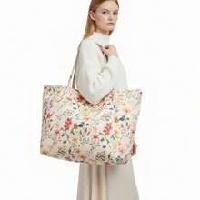 Corduroy Tote Bag, Women's Tote Bag, Shoulder Bag With Inner Pocket For Work Beach Travel And Shopping Grocery, Travel Gym Bag For Women Work Lunch Beach Grocery Shopping Shopper Handbags, Suitable For Work, School, College Student, Books, Shopping, Back To School, Best Friend Gifts, Birthday/Valentine's Day Decor Gifts, Auspicious New Year Gifts - 彩色花朵 - 查看 3