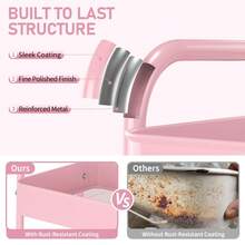 3-Tier Rolling Utility Storage Cart With Lockable Wheels, Space Saving Mobile Storage Organizer For Kitchen, Bathroom, Office, Workshop - White, Durable Structure, Easy To Assemble - 淺粉色 - 查看 4