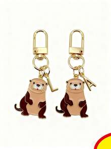 个性化水獭钥匙扣，情人节、教师节、母亲节礼物，创意女孩礼物 - 水獺字母 - 查看 3