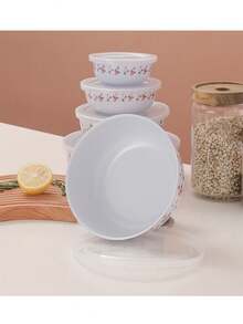 Juego de 5 cuencos esmaltados con tapa - Rojo y blanco - Ver 6