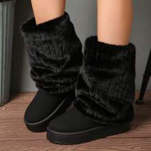 Women's Platform Snow Boots Winter Warm Faux Fur Lined Outdoor Shoes - 黑色 - 查看 3