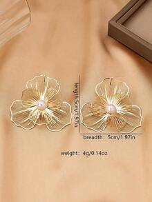 1 Pair Vintage Elegant Metallic Gold Textured Floral Pendant Earrings, Suitable For Women's Daily, Party, Holiday, Gift - 黃金 3 - 查看 5