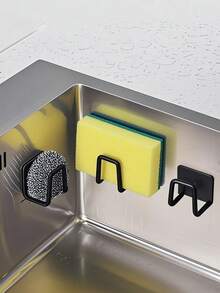 2pcs/Set Strong Adhesive Kitchen Sink Sponge Holder Rustproof & Waterproof Sink Drain Rack Scrubber Hanger Caddy Accessories Storage Rack For Scratch Scrub Dishcloth Dishrag Wool Exfoliator Strainer Stoppe Draining Rack Wall-MountedStorage Hooks - Multicolor - View 2