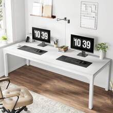 Tribesigns Großer Schreibtisch 200x70cm, Büroarbeitstisch PC-Tisch für 2 Personen, Home Office Arbeitsplatz mit großer Ablagefläche, weiß - Weiss - Übersicht 7