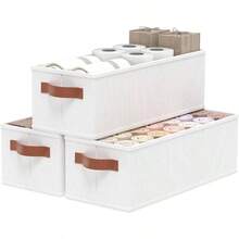 Cestas de almacenamiento, cajas de tela con asas, blancas, 15x 6.1x 5.1 pulgadas - 15 x 5,1 x 6,1 pulgadas (paquete de 3) + Blanco - Ver 2