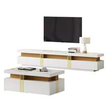 White Wall-Mounted TV Unit Set, Living Room Wall-Mounted TV Unit Set, Coffee Table + TV Stand, Multifunctional Storage Set - 白色 - 查看 4
