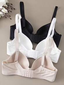 3-Pack Women's Push-Up Bras With Underwire - Full Coverage, Elastic And Comfortable, Adjustable Straps And Soft Pads For Everyday Wear, Cute Solid Colors (Black/Beige/White), Comfortable Underwear | Simple And Elegant Design | Non-Removable Pads - 彩色 - 查看 2