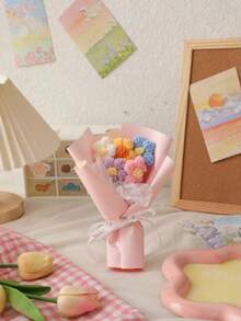 Charming Dopamine Colorful Faux Mini Knitted Flower Bouquet - Ideal For Valentine's Day, Birthday, Party, Mother's Day, Anniversary Surprise Gifts | Multicolor Home Decor Accents, Bouquet Accessories - Multicolor - View 12