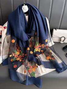1pc Floral Embroidered Pearl Silk Scarf, New Fashionable & Elegant Woven Shawl For Women, Sunscreen Headscarf, Beach Cover Up' For Dress - Multicolor - View 20