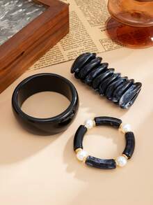 1pc Bohemian Geometric Arc Faux Pearl Resin Cuff Bracelet, Luxurious Casual Party Women's Couples Wedding Holiday Versatile Jewelry Resin Bracelet Gift (Slight Imperfections And Color Variations In The Resin Are Normal) - Bracelet - View 8