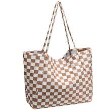 Corduroy Tote Bag, Women's Tote Bag, Shoulder Bag With Inner Pocket For Work Beach Travel And Shopping Grocery, Travel Gym Bag For Women Work Lunch Beach Grocery Shopping Shopper Handbags, Suitable For Work, School, College Student, Books, Shopping, Back To School, Best Friend Gifts, Birthday/Valentine's Day Decor Gifts, Auspicious New Year Gifts - 卡其格子 - 查看 1