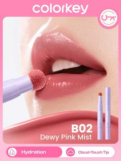 COLORKEY 保湿亮泽唇膏，不粘腻，带海绵头，持久不卡唇纹，适合秋冬季女性及女孩，可打造拿铁妆容、Y2K妆容、90年代妆容、叛逆少女妆容，唇妆套装，新娘婚礼妆容，情人节妆容。