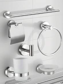 6件套浴室收纳整理套装，包括不锈钢毛巾杆、毛巾环、纸巾盒和浴袍挂钩 - 彩色 - 查看 14