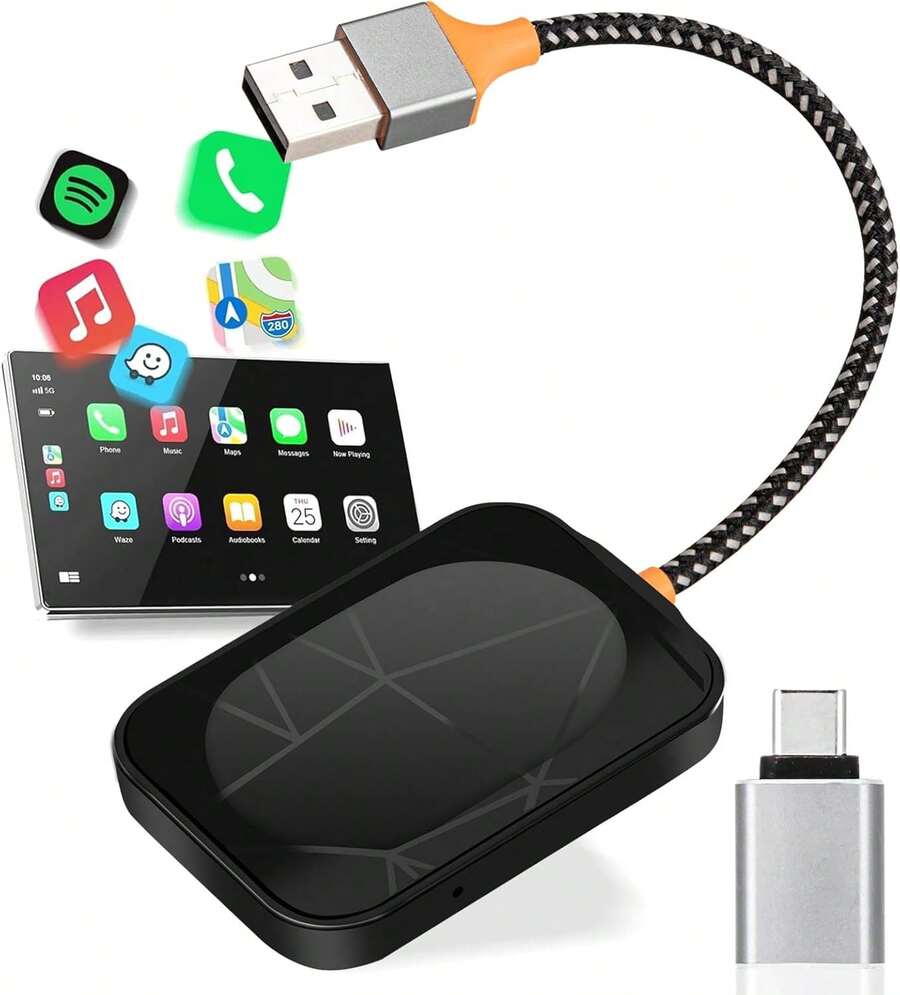 Adaptador Inalámbrico CarPlay, Android Auto Inalambrico, Actualización de Carplay por Cable a Inalámbrico, Bluetooth 5.0, Plug&Play, Conexión Automática, para Sistemas iOS y Android Auto - A - Ver 1