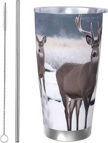 20 Oz Tumbler Stainless Steel Tumblers With Lid And Straw Double Wall Vacuum Insulated Travel Coffee Mug Deer On Frozen Wilderness Coffee Tumbler Cups Reusable Travel Mug Thermal Cup - Straw Two-piece Set - View 2