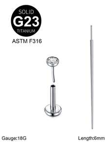 Khuyên tai xỏ khuyên không ren bằng titan 20G/18G/16G có đầu thon G23 đinh tán phẳng cho nam nữ, khuyên tai AB CZ màu đen, khuyên vành tai, khuyên môi, khuyên vành tai, khuyên tai xoắn ốc, khuyên tai dạng thanh, dài 6/8/10mm - Đinh tán + côn - Xem 7