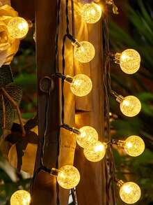 1 pièce Guirlande lumineuse solaire à 20 ampoules de 4 m / 30 ampoules de 5 m / 50 ampoules de 7 m avec boule à bulles et 8 fonctions, décoration extérieure de jardin avec boule de cristal, décoration de fête, boule à bulles solaire LED, décoration de Noël, éclairage de camping, éclairage LED extérieur pour la saison des déménagements - Jaune citron - Voir 14