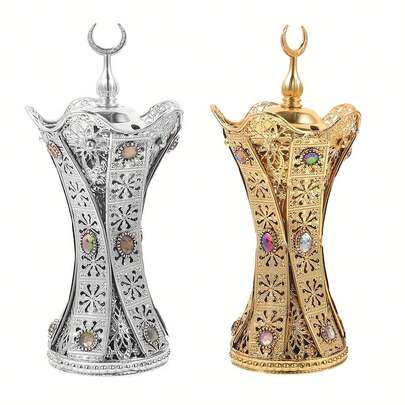 1件金/银香炉，中东香薰香炉，精致金属檀香香座，家居装饰工艺品