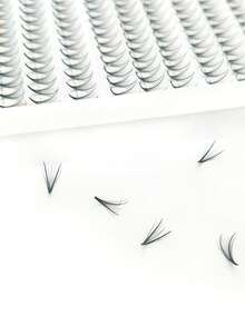 240 Pcs Per Box, V-Type Eyelash Extension, Thickness 0.07mm,Sharp Narrow Stem Premade Fans,8-15mm/Mix, Curl C/D ,Pointy Base Premade Fans Eyelash Extensions, With 10Pcs Eyelash Extension Gel Under Eye Pads , Easy To Carry, Hand-Grafted False Eyelashes, Party And Travel, Christmas - Black - View 7