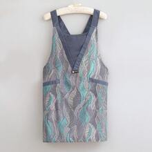 New Feather Pattern Canvas Apron, Durable Cooking/Catering Apron For Kitchen/Restaurant Use, Women - Multicolor - View 9