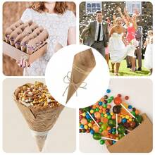 Kraft Paper Cones, 50 Pcs Wedding Confetti Cones Bouquet Petals Candy Bags Boxes Flower Holder With Hemp Ropes Label Stickers Tape, 15*15cm,Brown - 棕色 - 查看 7