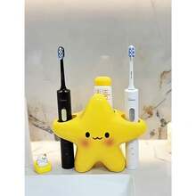 1 Cute Star-Shaped Plastic Toothbrush Holder - Freestanding Bathroom Organizer With Adorable Face Design, Durable Plastic Construction, Space-Saving Toothbrush And Toothpaste Stand - Màu vàng - Xem 9