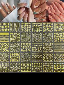 3D Gold 90 Sheets Approx 4500 Pcs 30pcs+30pcs+30pcs Aurora Nail Art Stickers Heart Star Nail Decals 3D Self-Adhesive Holographic Laser Star Nail Stickers Glitter Flower Butterfly Pattern Acrylic Design For Women Girls DIY Nail Art Decoration - Gold - View 5