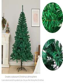 1pc, Christmas Tree Artificial Canadian Fir Full Bodied Christmas Tree With Plastics Stand, Scene Decor, Room Decor, Home Decor, Holiday Party Decor, Christmas Decorations - Green - View 3