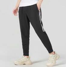 Adidas Men's New Drawstring Waist Basketball Sports Pants, Sweatpants - Black - View 3