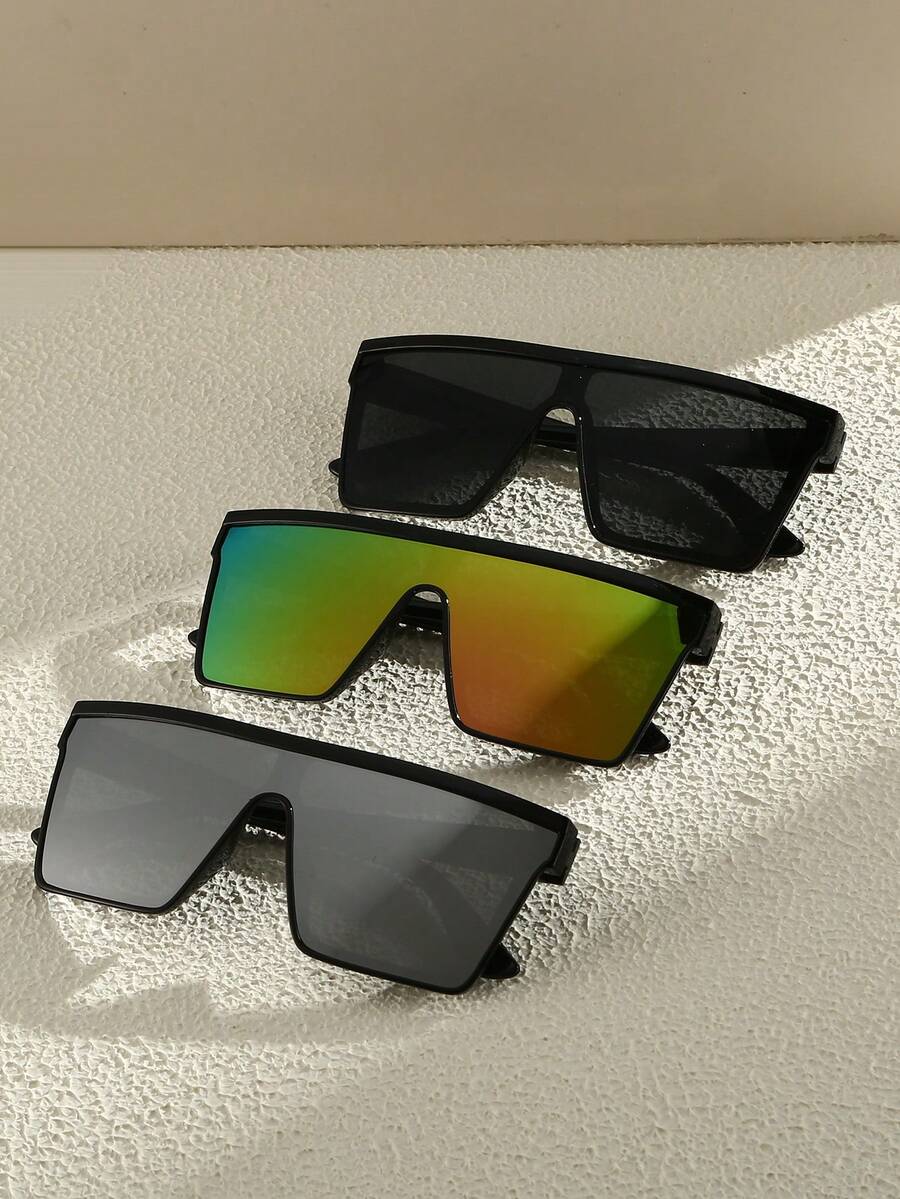 3 paires de lunettes de mode décontractées de forme bouclier unisexes, lunettes de luxe de marque de créateur. Convient pour la plage, les vacances, l'ombrage, la conduite classique, la pêche, les voyages, les achats, les sports de plein air, le tourisme, le camping, la randonnée, la protection oculaire de loisirs, les lunettes de conducteur de voyage rétro - Multicolore - Voir 1