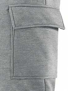 Men's Casual Fashionable Outdoor Drawstring Waist Cargo Pants, Autumn/Winter - Grey - View 4