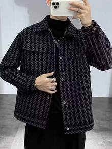 Qianniao Plaid Jacket For Men's Spring And Autumn High-End New Style Loose Plaid Men's Lapel Jacket For Men's Wear - 黑色 - 查看 2