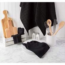 DII Trapo clásico para Platos, 100% de algodón, diseño de Ventana, para Uso Diario en la Cocina, Lavable en Lavadora, 30.48 cm x 30.48 cm, Juego de 6,(Negro sólido Ventana sólida) - Multicolor - Ver 6