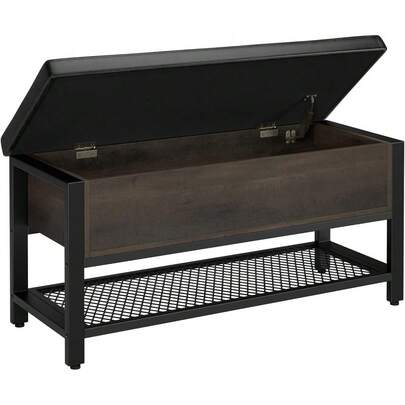 Storage Bench, Entryway Shoe Bench With Flip-Open Storage Box, End Of Bed Ottoman Bench With Storage Shelf And Padded Seat For Bedroom, Hallway, Dark Brown