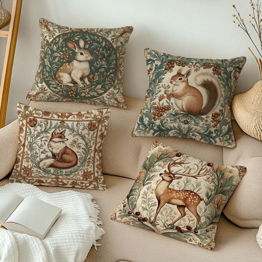 MEMNUN 4 chiếc vỏ gối in họa tiết minh họa thực vật hoa động vật cáo sóc hươu thỏ phong cách Morris mùa thu [Không bao gồm ruột gối], 17.7*17.7in(45*45cm)/19.69*19.69in(50*50cm)/15.75*15.75in(40*40cm), [In một mặt] vỏ gối trang trí phong cách đồng quê nông trại bằng polyester cho sofa, phòng khách, phòng ngủ, ô tô, văn phòng, khách sạn, homestay, trang trí phòng, trang trí nhà, trang trí phòng ngủ, quà tặng hoàn hảo cho gia đình và bạn bè, phù hợp cho mọi mùa - Nhiều màu - Xem 1